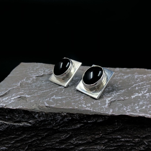 Sterling Silver and Onyx Earrings - Picture 8 of 9